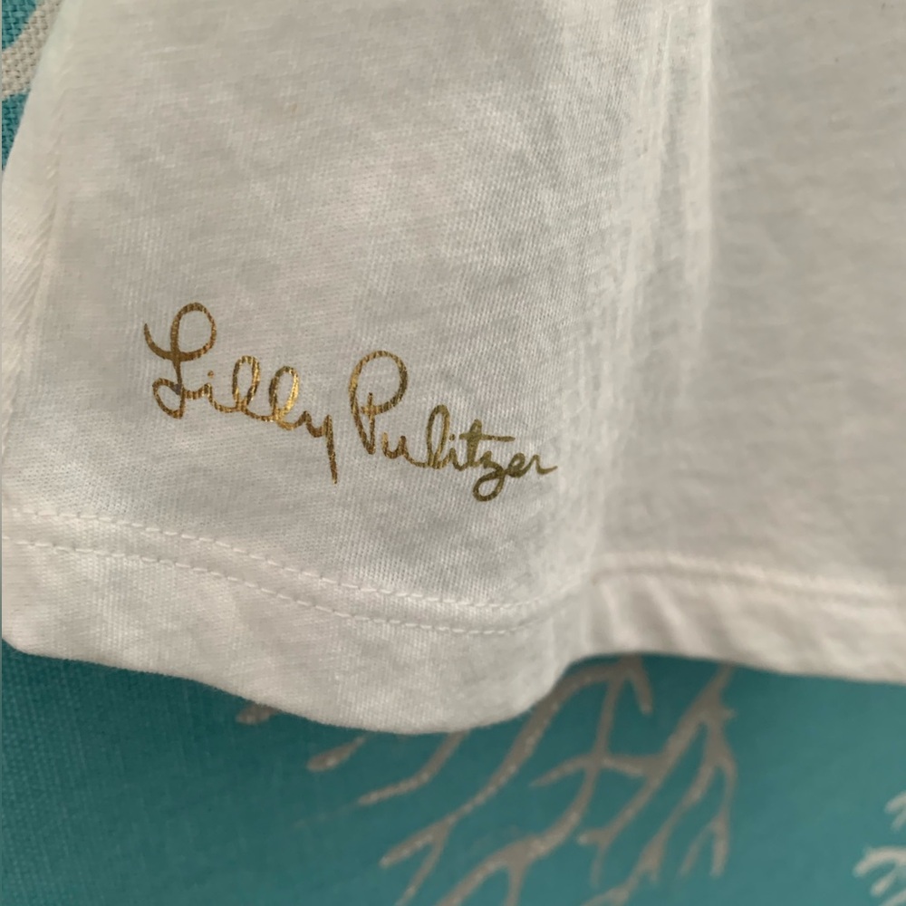 Lilly Pulitzer, cream color tank top with pleated front of shirt. - Picture 2 of 9